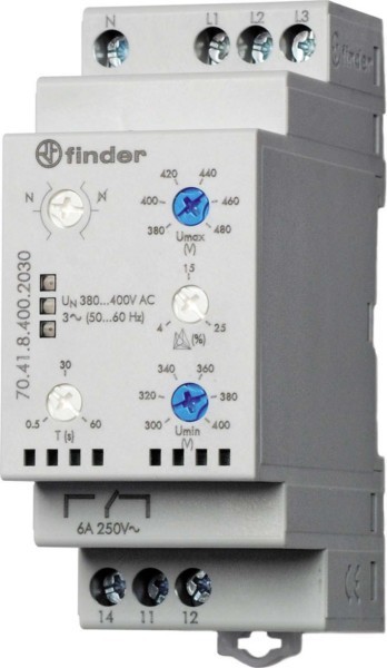 Relé de control voltimétrico trifásico con neutro min-máx